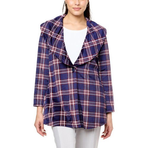 Retreat By Rhonda Shear Women's Cardigan Wine Plaid - Sz 2x - Picture 2 of 3