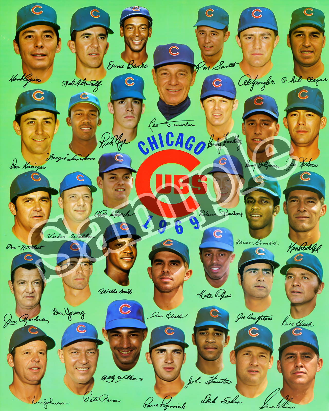 1969 Chicago Cubs Team Picture Floating Heads with Names Color 8 X 10 Photo Pic