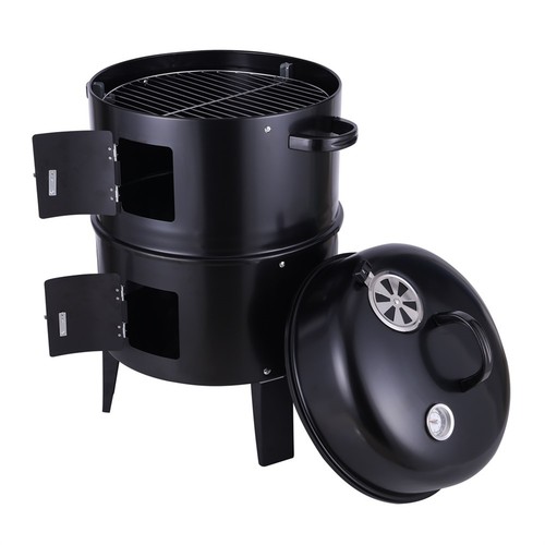 3 IN 1 Charcoal Vertical BBQ Round Grill Cooker with Thermometer Outdoor Cooking - Picture 13 of 13