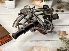 Antique Brass Vintage Marine Nautical Functional Sextant with Wooden Box