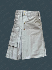 HANDMADE Scottish Grey Cotton Tactical Cargo Kilt with Pockets