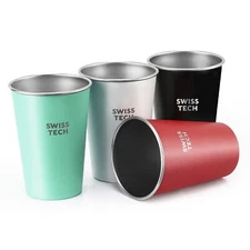 Swiss+Tech 16oz Stainless Steel Cup 4PC Multicolor Stackable Pint Cup For Travel