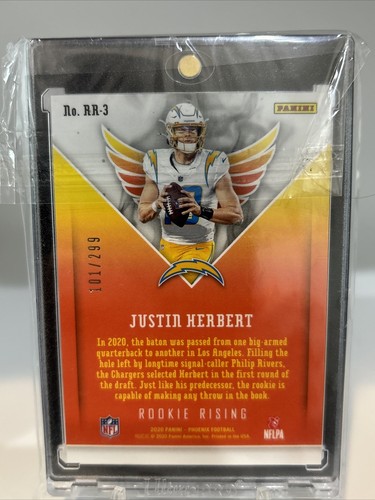 2020 Panini Phoenix Justin Herbert Rookie Rising Red Prizm #'d/299 MINT - Picture 2 of 2