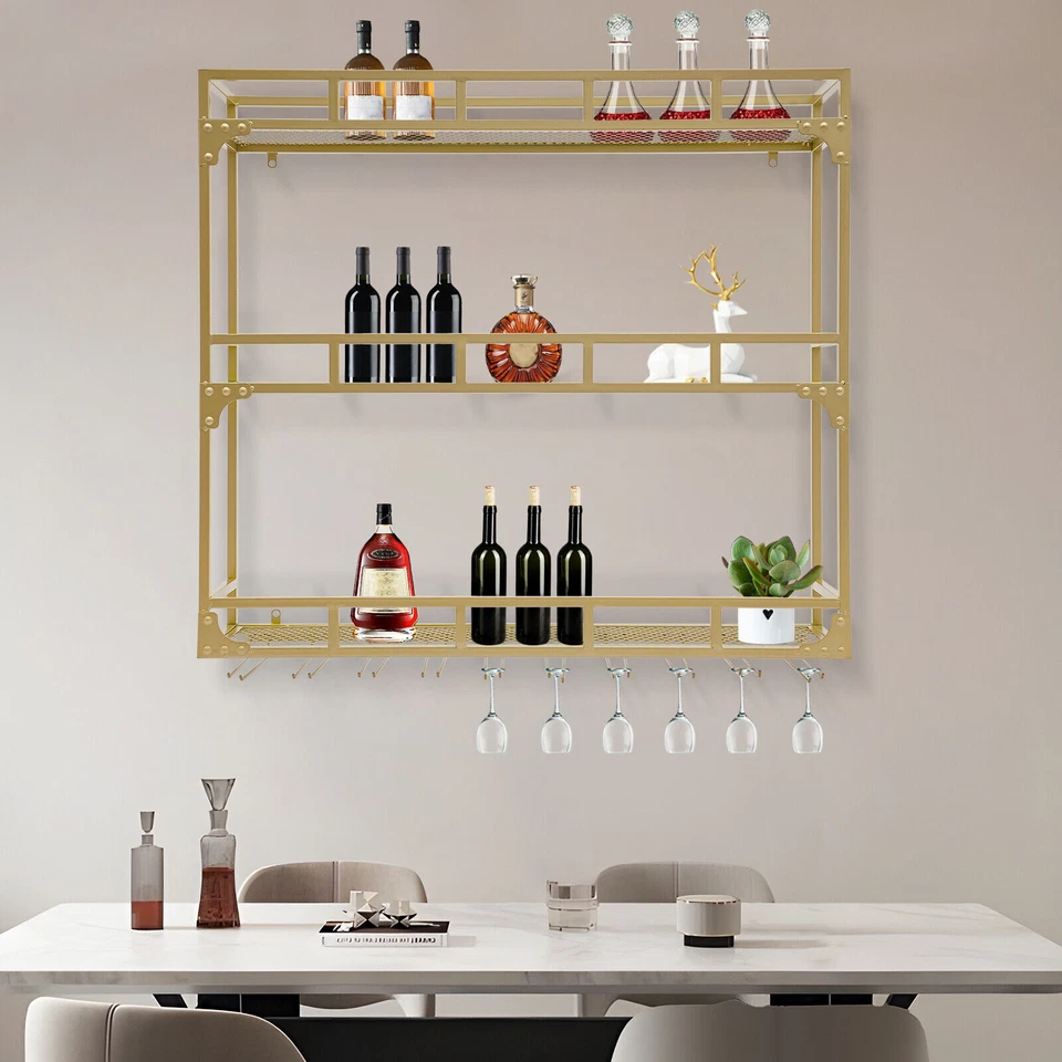 Gold Decorative Wall Mounted Wine Rack Iron Wall Mounted Bottle Glass Holder - Image 4 of 4