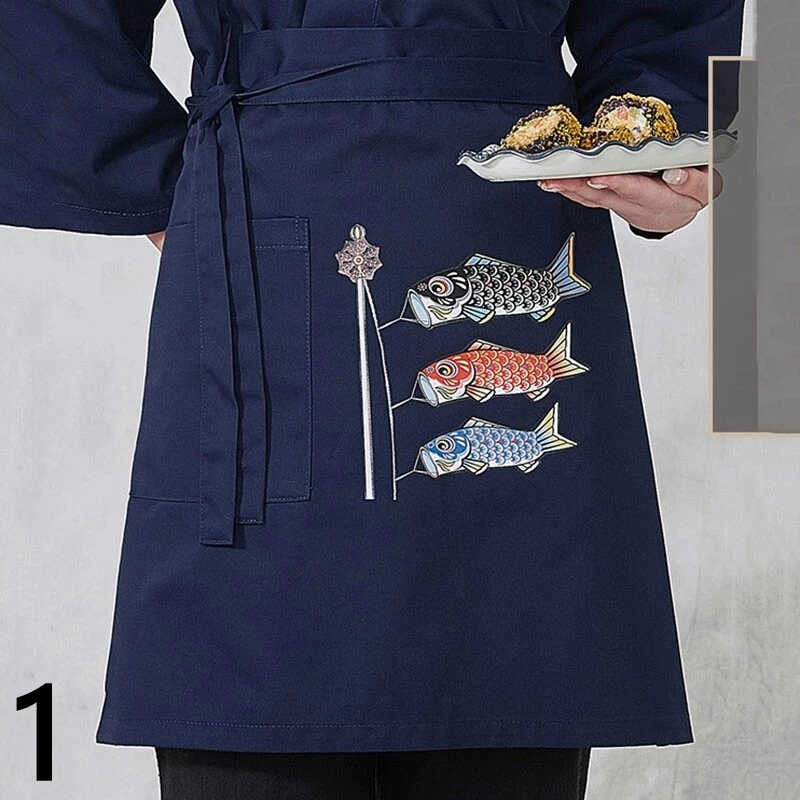 Delantales Medio Cortos Estampados Japoneses Bolsillo Cocina Camarero Sushi Chef Foto 2 de 4