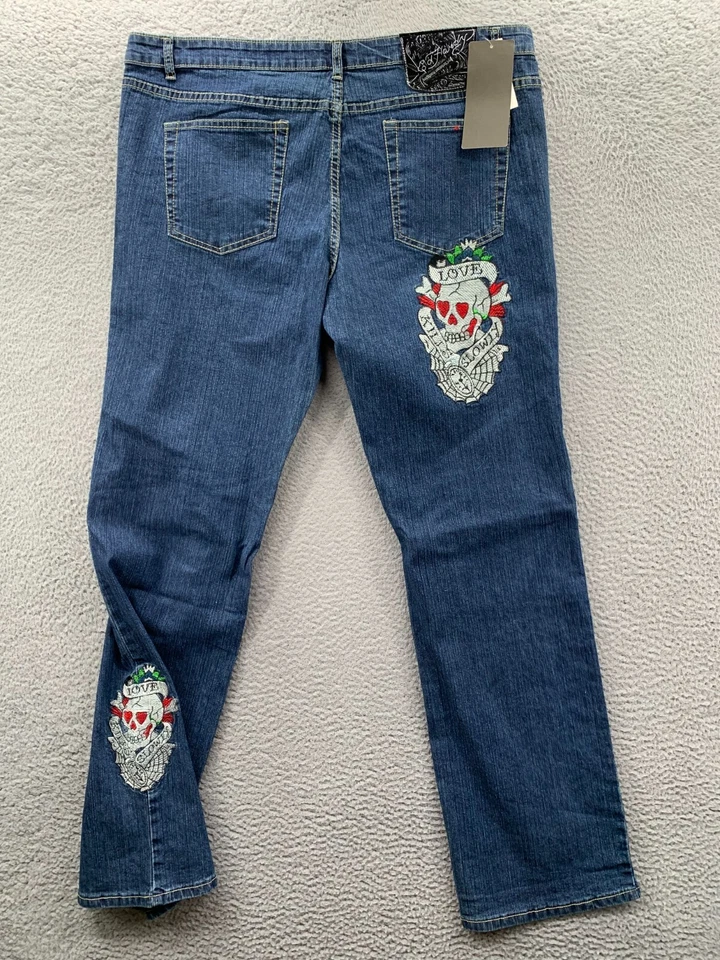 $295 Ed Hardy Womens Jeans Size 19/20 Medium Wash Denim Blue 42x34 - Image 2 of 4