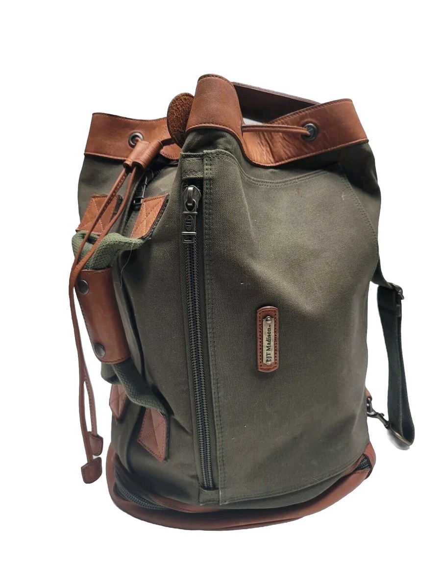 JT Madison Leather Canvas Travel Backpack Rucksack Carry On Bag