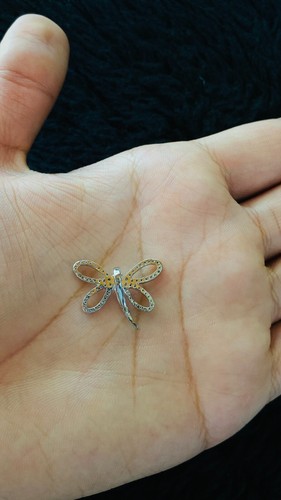 0.25CT Labor Erstellt Diamant Und Citrin Libelle Anhänger 14k Weiß Vergoldet - Bild 6 von 8