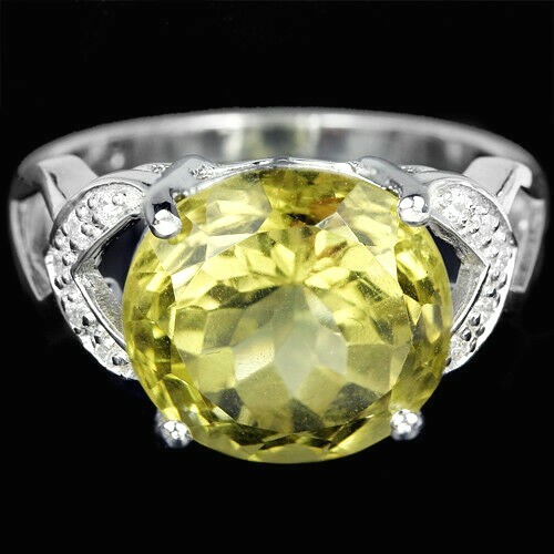 Fabulous Huge Natural Lemon Quartz Sterling 925 Ring Cubic Zirconia Size 7.25 - Picture 1 of 7