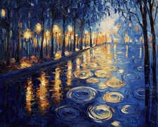 Leonid Afremov INDIGO CANAL SERENADE Oil Paint 40"x32" by Official Studio GICLEE