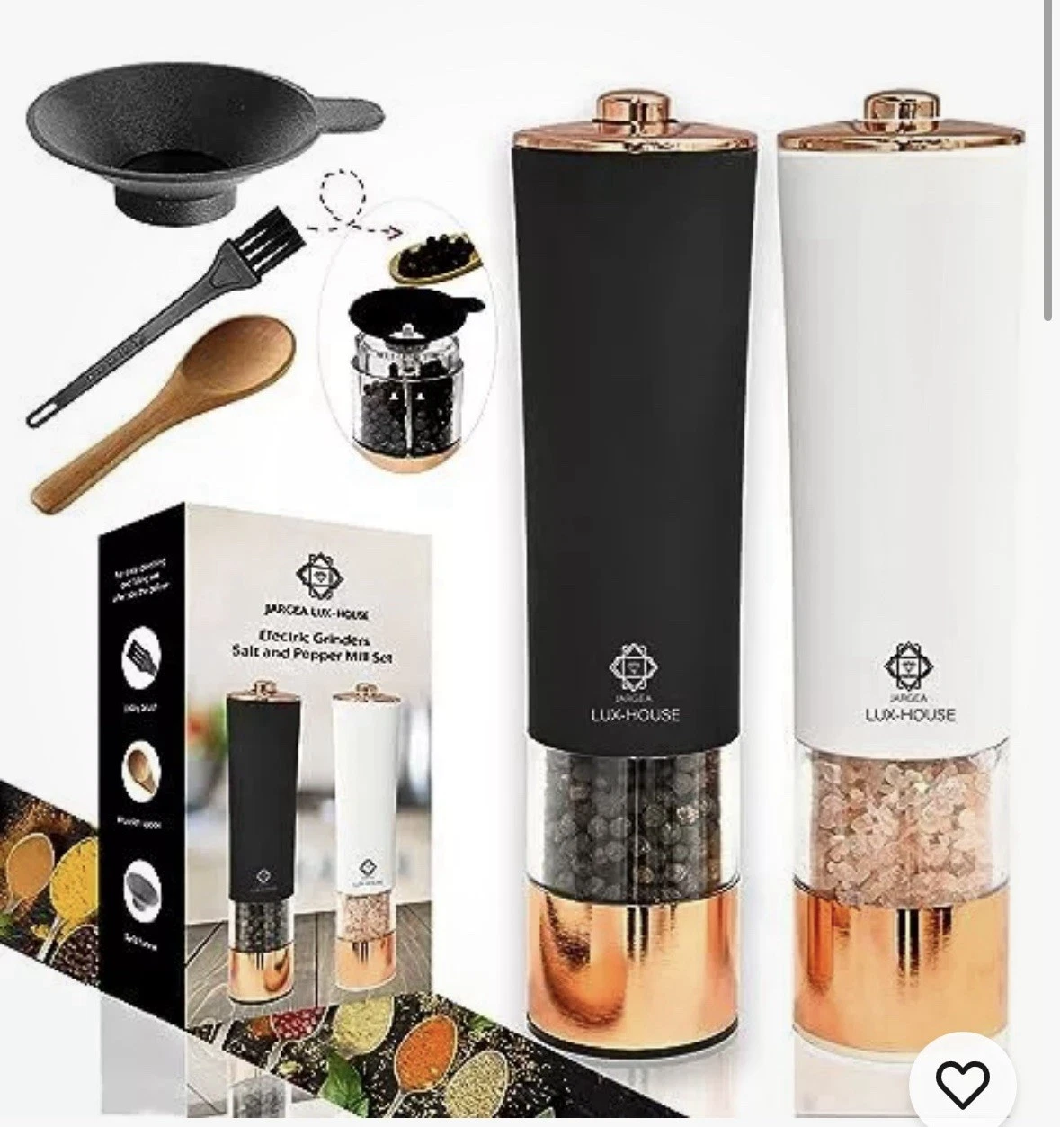 ELECTRIC SALT AND PEPPER GRINDER with LED Light 2 Pcs JARGEA LUX-HOUSE