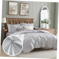 King Comforter Set - Classic Pintuck King 106" x 94" Pinstripe Charcoal Grey