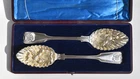 Cased Pair of Victorian Gilt & Silverplate Berry Spoons / Serving Spoons 22.4cm