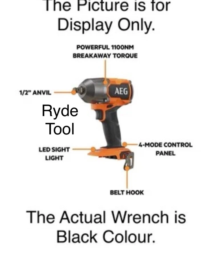 Genuine Black Edition AEG 18V 1/2 Mid Torque Fusion Impact Wrench, A18FIWMTF120. - image 2 of 2