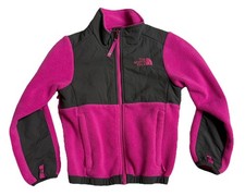 The North Face Denali Jacket Coat Girls Pink Gray Full Zip Fleece Pockets Collar