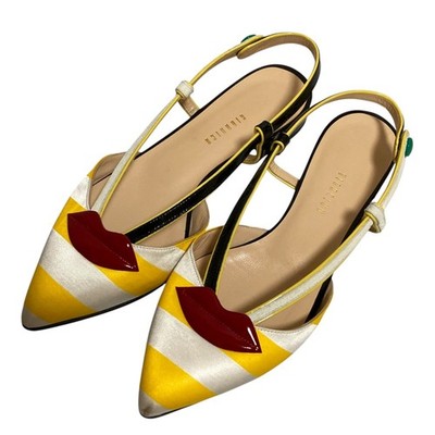 GIANNICO Slingback Pointed Toe Pump Size 35.5 Yellow Women USED