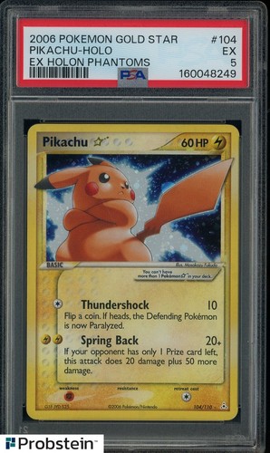 2006 Pokemon Gold Star Pikachu Holo Ex Holon Phantoms #104 PSA 5 EX