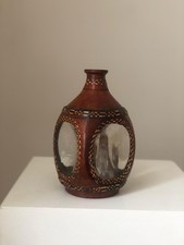 Vintage Haig's? Leather Wrapped Liquor Decanter Dimple Bottle Oval Shaped Rare