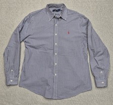 Vtg Ralph Lauren Shirt Mens L Blue White Button Down Gingham Check Long Sleeve