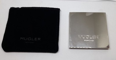 Parfum Mugler Taschenspiegel klappbar aus Metall mit schwarzem Etui 6cm x 6cm