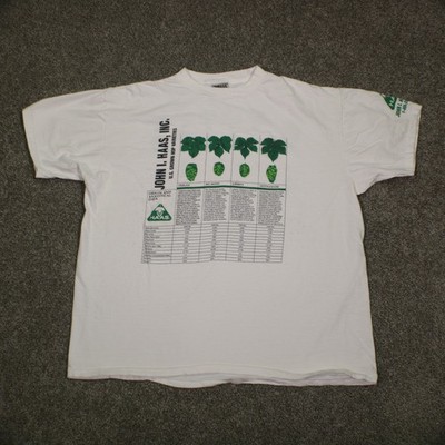 Vintage John I Haas Inc Hops T-Shirt Hop Varieties Chart Brewing Graphic Tee XL