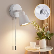 TaFiCo White Wall Lights with Pull Cord Switch GU10 Modern Pull Cord Light