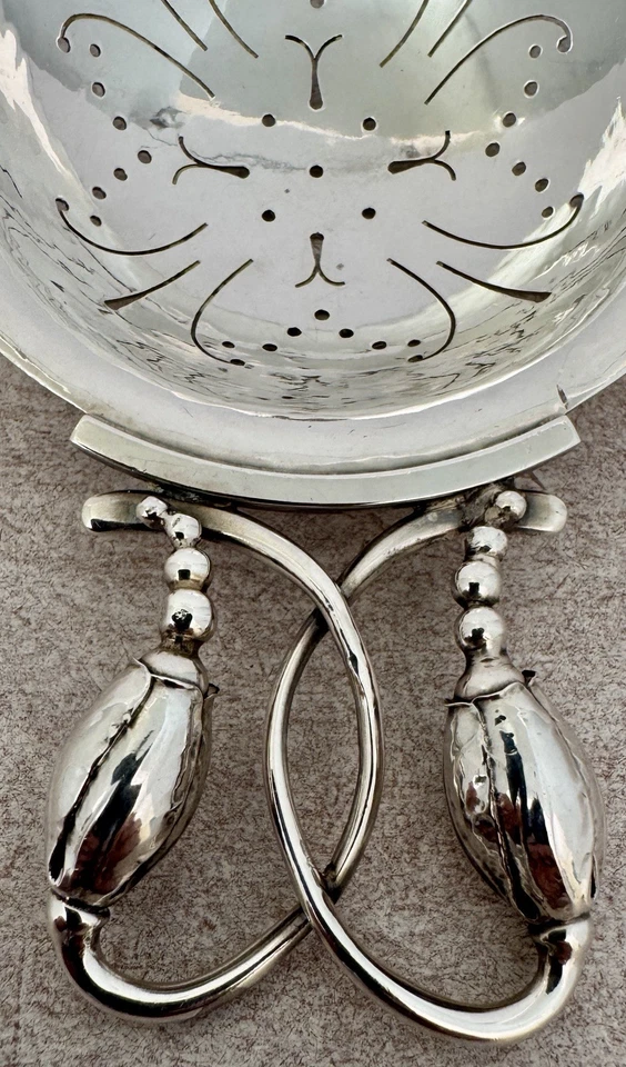 OLD RARE GEORG JENSEN STERLING HAND WROUGHT BLOSSOM TEA STRAINER MADE 1933-1944 - Image 2 of 4