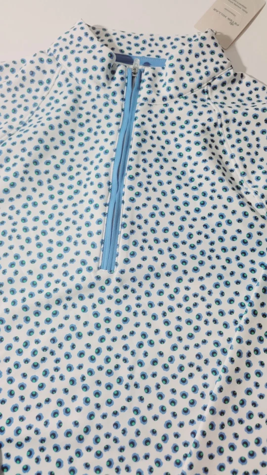 Pullover Peter Millar Performance para mujer cuarto cremallera verde/azul lunares talla S Foto 2 de 4