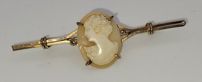 Broche Ancienne Bijou – Camée En Vraie Coquille Sur Or De Tolède – Portrait De Femme – Occasion