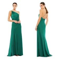 Mac Duggal One-Shoulder Double Strap Satin Gown in Emerald Green Size 8 NWT