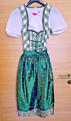 Dirndl Spieth Wensky 3 tlg. Gr.38 kariert mit Schürze grün und Bluse Krüger weiß