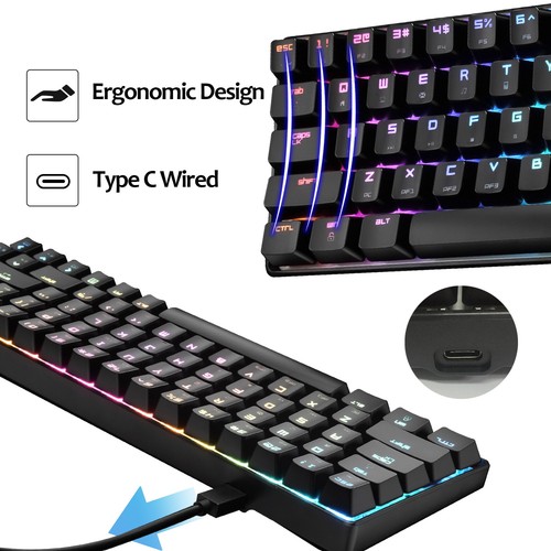 Wired Mechanical Gaming Keyboard RGB Backlit 68 Keys Anti-ghosting for PC Mac - Picture 4 of 10