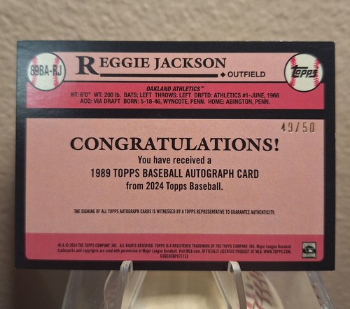 Actualización Topps 2024 #89BA-RJ Reggie Jackson - Gold Auto /50 A'S HOF 🔥 - Imagen 2 de 2
