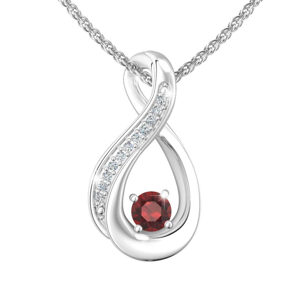 Womens 925 Sterling Silver Red Garnet Gemstone Necklace 0.34 Ct. Loop Diamond...