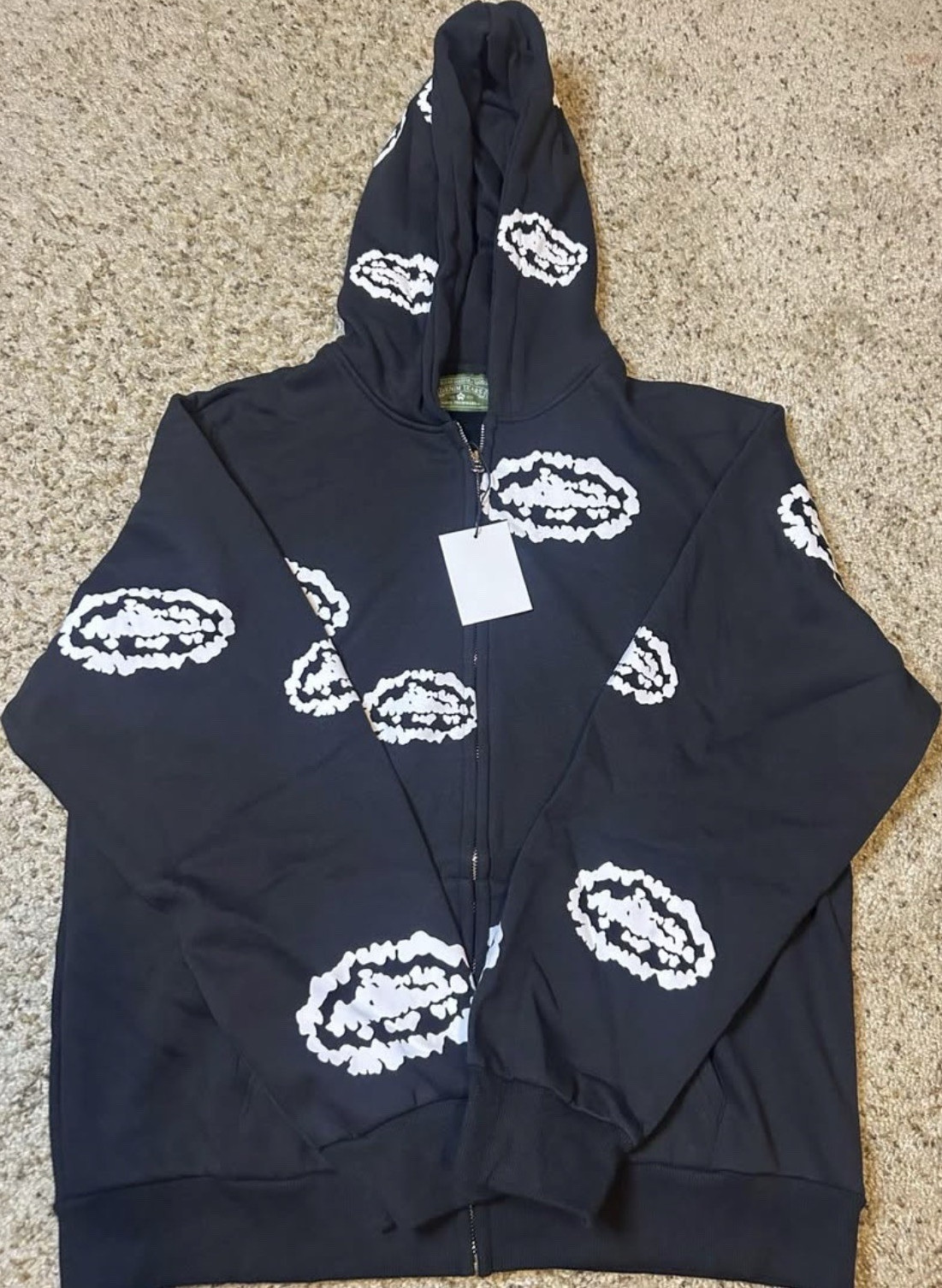 Corteiz Men's Black Full Zip Graphic Print Hoodie Size L