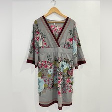 Old Navy Floral Faux Wrap Y2K Wide 3/4 Sleeve V Neck Dress Large