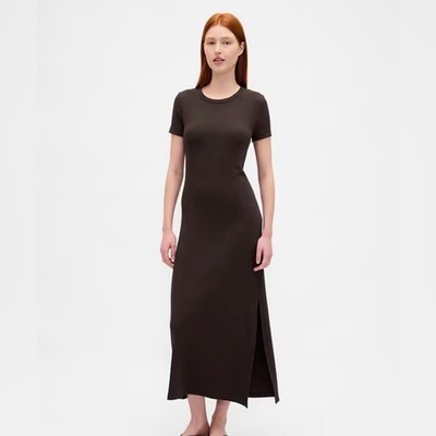 GAP Brown Modern Rib Maxi T-Shirt Dress Sz XS Short Sleeve Bodycon