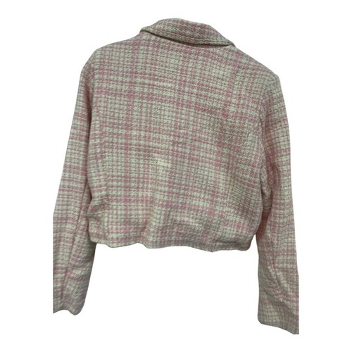 PLT Ladies Jacket Pretty Little Thing Pink Cream Tweed Blazer Short UK Size 4 - Picture 5 of 7
