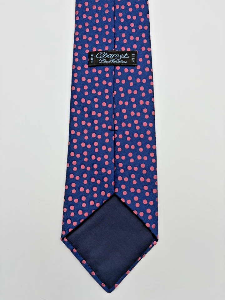 Gravata de seda Charvet Place Vendome rosa bolinhas designer de luxo França - Imagem 2 de 4