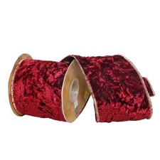 Vickerman 4" x 5 Yards Wine Crushed Velvet Wired Edge Christmas Ribbon. Q222187