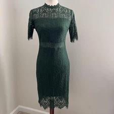 Womens Dress 6 Green Lace Sheath High Neck Short Sleeve Whimsigoth Fairycore