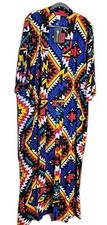 Kavazi Ankara Long Kimono Munticolor African Motif Print One Size Pockets NWT