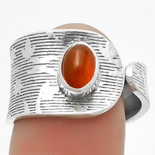 Adjustable - Natural Carnelian 925 Sterling Silver Ring s.8 Jewelry R-1319