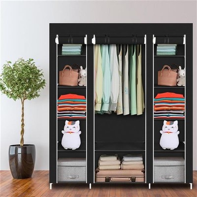 Portable Clothes Closet Wardrobe Storage Organizer with Non Woven Fabric Black