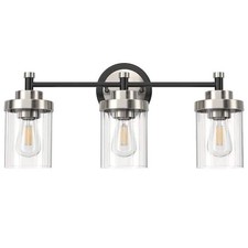 18in 3-Light Vanity Light Black Nickel Clear Glass Dimmable E26 Wall Fixture