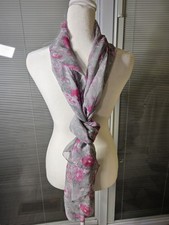 Haute Hijab Floral Long Scarf Grey Pink Lightweight