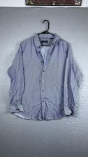 Hart Schaffner Marx Dress Shirt Mens Large Blue Stripe Classic Fit Long Sleeve