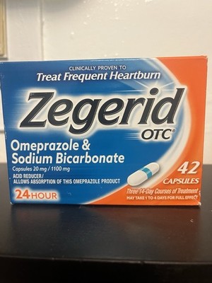 Zegerid OTC 20mg Omeprazole, 42 Capsules, Acid Reducer & Heartburn 24hr, 07/2027