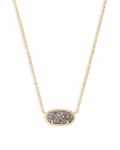 Authentic Kendra Scott Elisa Gold Plated Oval Gray Drusy Pendant Necklace Adjustable