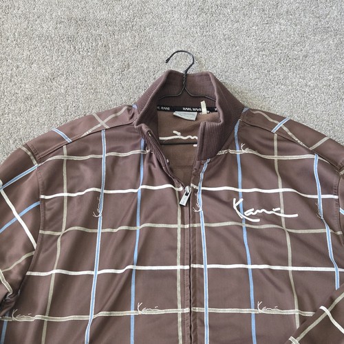 Vintage Karl Kani Track Jacket Brown Blue Grid Check Pattern Size L Large Y2K... - Picture 2 of 11